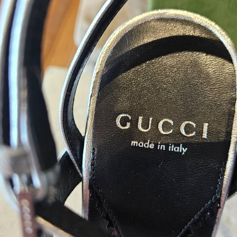 Gucci Metallic Leather Sandal 771563 B8B00 - 8106 Leather Size 38 New - Picture 6 of 8